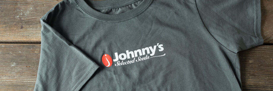 Gray short-sleeved t-shirt with Johnny's Selected Seeds logo.