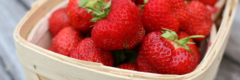Strawberries in a berry box.